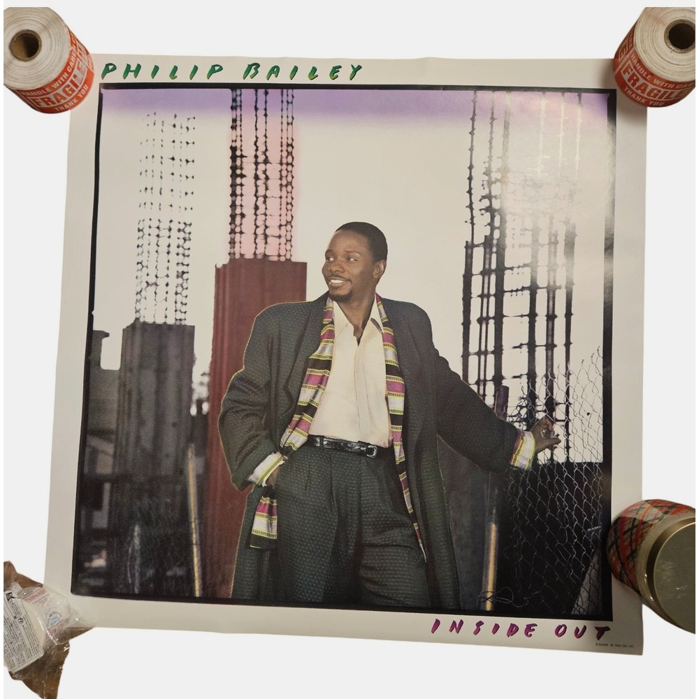 Philip Bailey Inside Out 23x23 Album Promo Poster Vintage 1986 CBS Records Funk